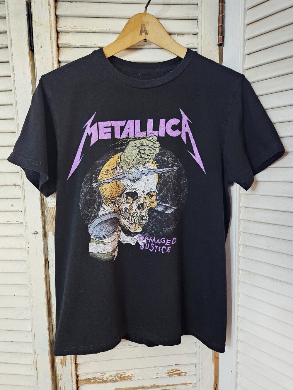 Metallica 100% Cotton Black Damaged Justice Graphic Band Tee Small